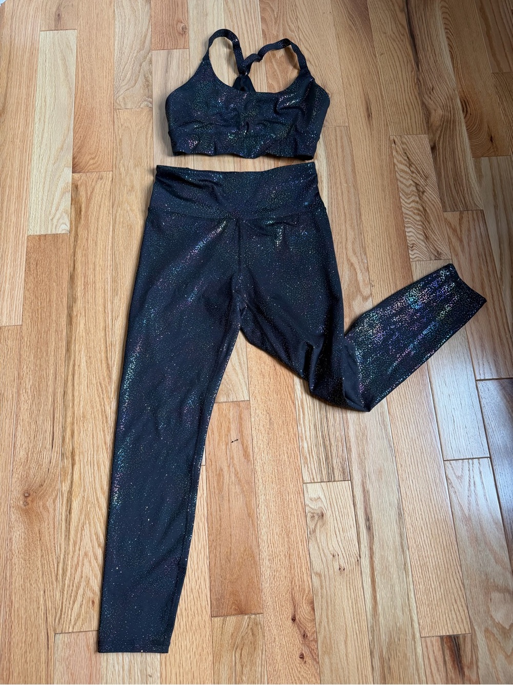 Wildfox Black Sparkle High-Waist Leggings & Strappy Sports Bra Set